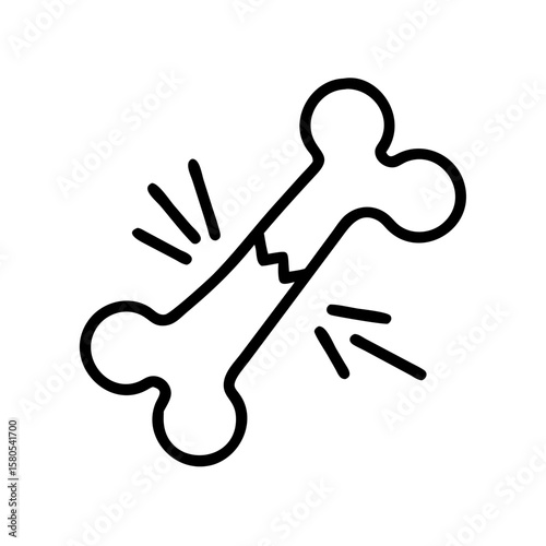 Broken bone icon with impact lines in outline style