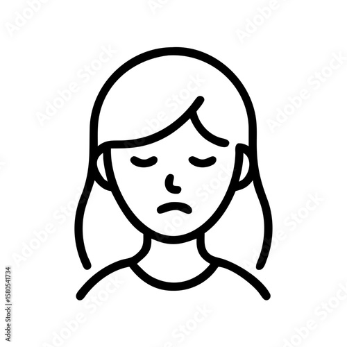 Sad woman face icon in line style