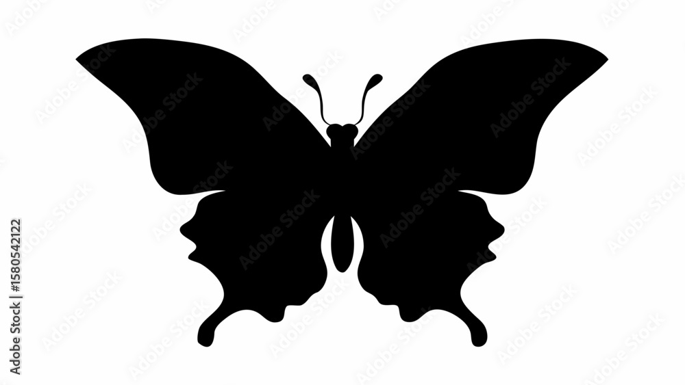 Fototapeta premium Silhouette of a butterfly with detailed wings and antennae on a white background centered in the image