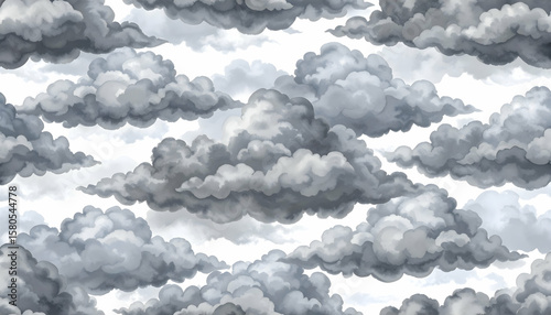 Seamless Pattern Of Gray And White Clouds Digital Pixel Art