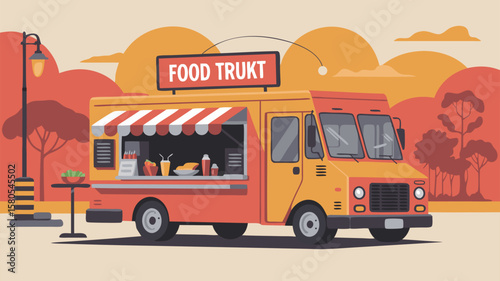 Vector SVG Illustration of Food Truck with Modern Flat Design and Warm Color Palette