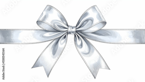 Silver Gift Bow with Ribbon on White Background