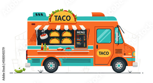 Vector SVG Icon of Food Truck with Taco Sign in Modern Flat Style with Vibrant Colors for Web and App Design