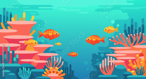 Vector Colorful Underwater Scene SVG Illustration Featuring Fish and Coral in Flat Geometric Style for Web Design