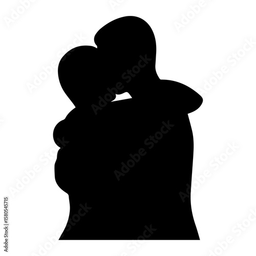 Vector art of a black silhouette of two people embracing warmly, conveying love, support, and a strong emotional connection isolated on transparent background