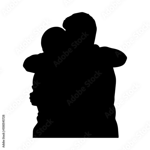 Vector art of a black silhouette of two people embracing warmly, conveying love, support, and a strong emotional connection isolated on transparent background