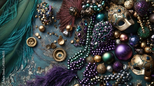 Carnival beads, masks, and feathers