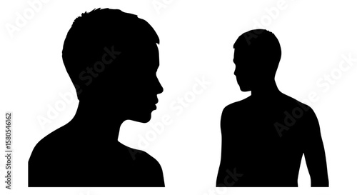 Vector art of silhouettes of a man and woman facing each other, isolated on a transparent background