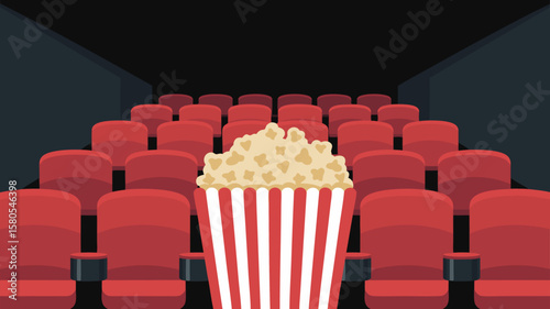 Vector SVG Illustration of Movie Theater Seating with Popcorn in Flat Modern Style for Digital Media
