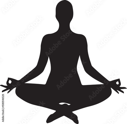 Vector art of silhouette of a woman meditating in a lotus position with hands in a mudra gesture, isolated on transparent background