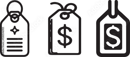 Price tags lined up representing shopping deals and discounts for consumers against a plain white