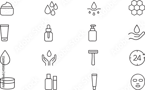 Minimalist skincare icons vector illustrating beauty products and dermatological treatments