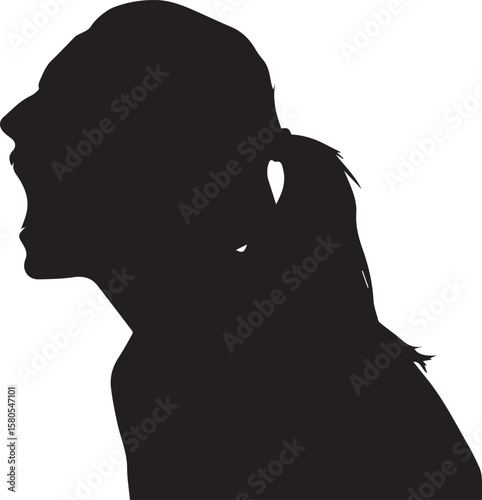 Vector art of silhouette of a woman shouting with her mouth open, isolated on a transparent background