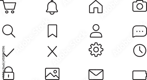 Set of minimalist line icon symbols for mobile app and website user interface design