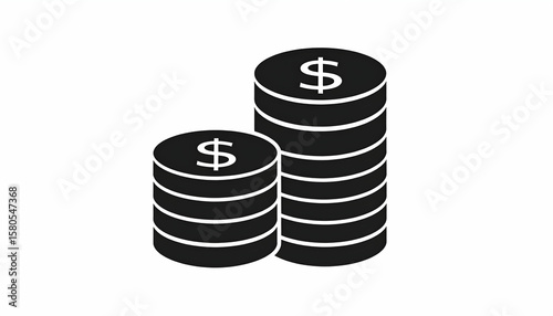 Stacks of Black Dollar Coins on White Background
