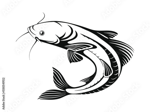 Catfish silhouette vector illustration isolated on a white background