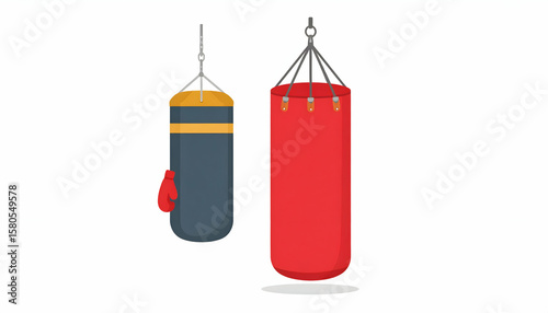 Two Punching Bags Hanging, Red and Black Pixel Art Illustration