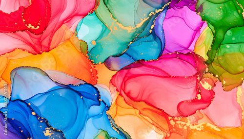Vibrant Colorful Abstract Fluid Art with Gold Accents