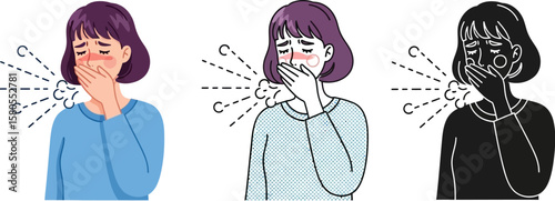 Woman coughing with cold or flu symptoms illustration vector health and medical awareness concept