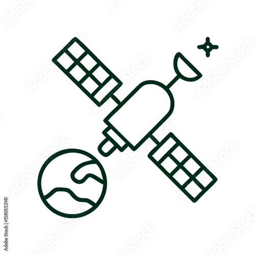 Satellite orbiting Earth with communication antenna and solar panels  