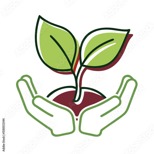 Hands nurturing young plant symbolizing growth and care  
