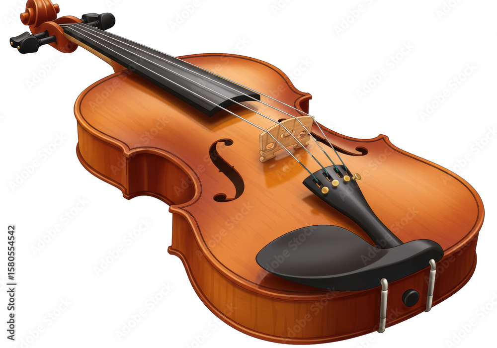 Fototapeta premium Isolated Classic Wooden Violin with Bow Detailed