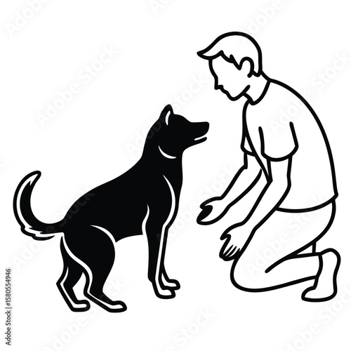 A playful silhouette of a person and their beloved dog enjoying time together outdoors capturing a heartwarming bond