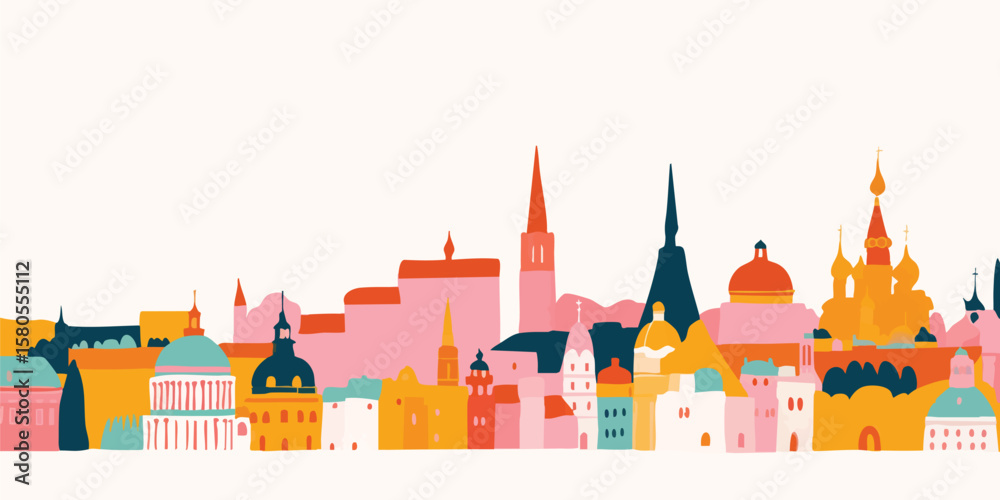 Obraz premium Colorful Cityscape Skyline Illustration