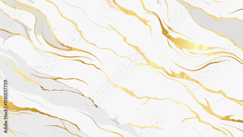 Vector art of a sophisticated abstract background with gray and white marble texture accented with gold veins