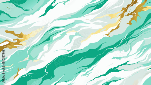 Vector art of a vibrant green marble texture with golden accents evokes a sense of natural beauty and opulence