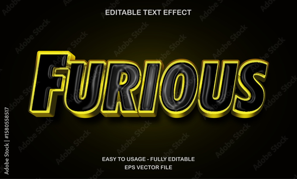 Fototapeta premium Furious text, editable text effect template, 3d bold yellow neon glow futuristic typeface