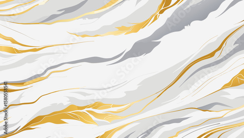Vector art of striking white marble texture with bold gold and gray accents creates a dynamic and luxurious backdrop