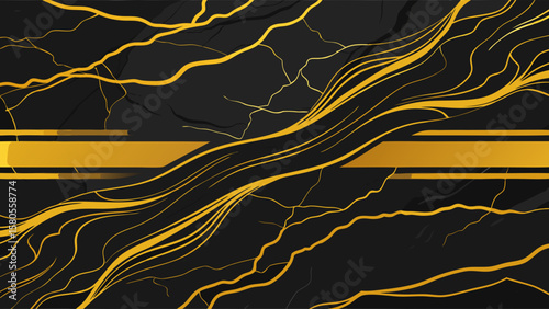 Vector art of sophisticated black and gold marble texture with horizontal stripes for a modern background