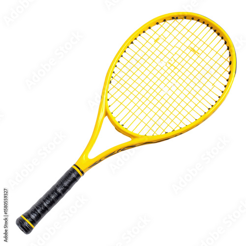 A yellow tennis racket on transparent Background