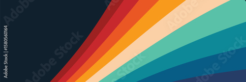 Abstract colorful 70s background vector. Vintage retro style wallpaper with lines, rainbow wavy stripes. 1970 color illustration design suitable for poster, banner.