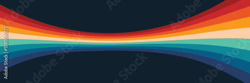 Abstract colorful 70s background vector. Vintage retro style wallpaper with lines, rainbow wavy stripes. 1970 color illustration design suitable for poster, banner.
