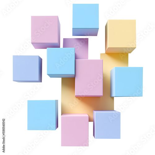Pastel colored abstract geometric cubes  isolated on a white background