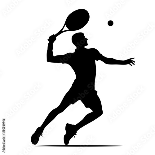 Silhouette of man playing tennis and preparing to hit a ball  