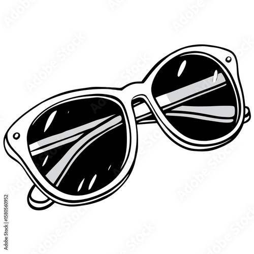 Classic retro sunglasses in black and white on a white background  