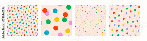 Colorful confetti dot pattern set on cream background. Seamless vector polka ...