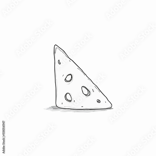 Illustration of triangular cheese wedge with holes on white background  