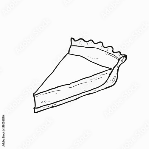Slice of pie drawn in simple line art on white background  