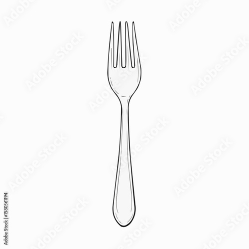 Simple outline illustration of a fork with three tines and simple handle on white background  