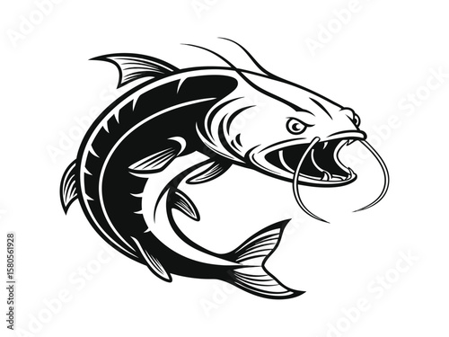 Angry catfish with sharp fins and an arched back vector silhouette