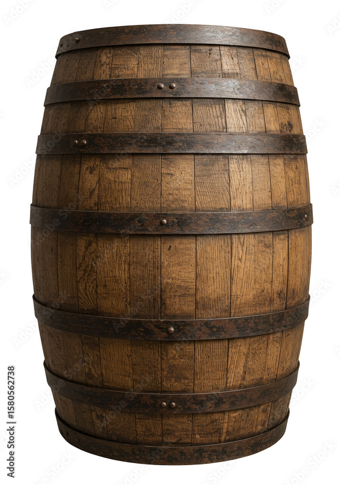 Obraz premium Isolated Wooden Barrel For Liquid Storage on Transparent Background