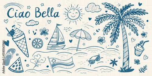 summer holiday background and vector set