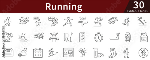 Running and Jogging Line Icons Set with Editable Stroke for Fitness and Sports