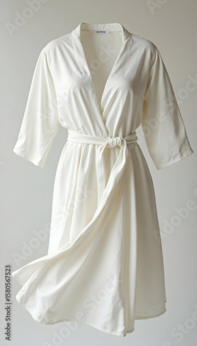 White Wrap Dress Floating on Light Background