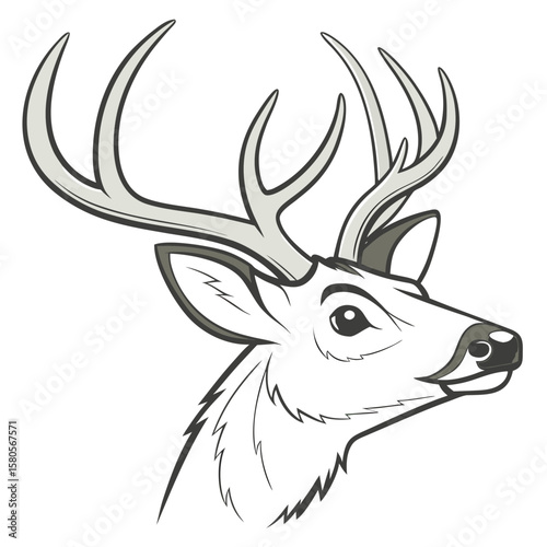 Deer head with large antlers, isolated on white background vector clipart