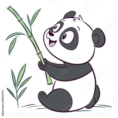 A cute cartoon panda eating bamboo vector clipart